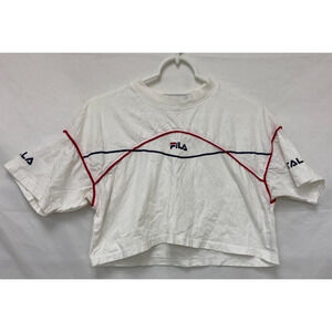 Fila Kana Women's Crop Top T-Shirt White-Peacoat-Red Women's Size M